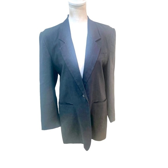 Vintage Larry Levine 100% linen navy single button lined jacket size 6 - Picture 1 of 10